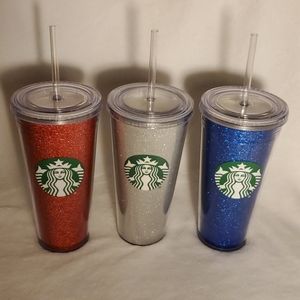 Starbucks RED, WHITE AND BLUE GLITTER TUMBLERS
